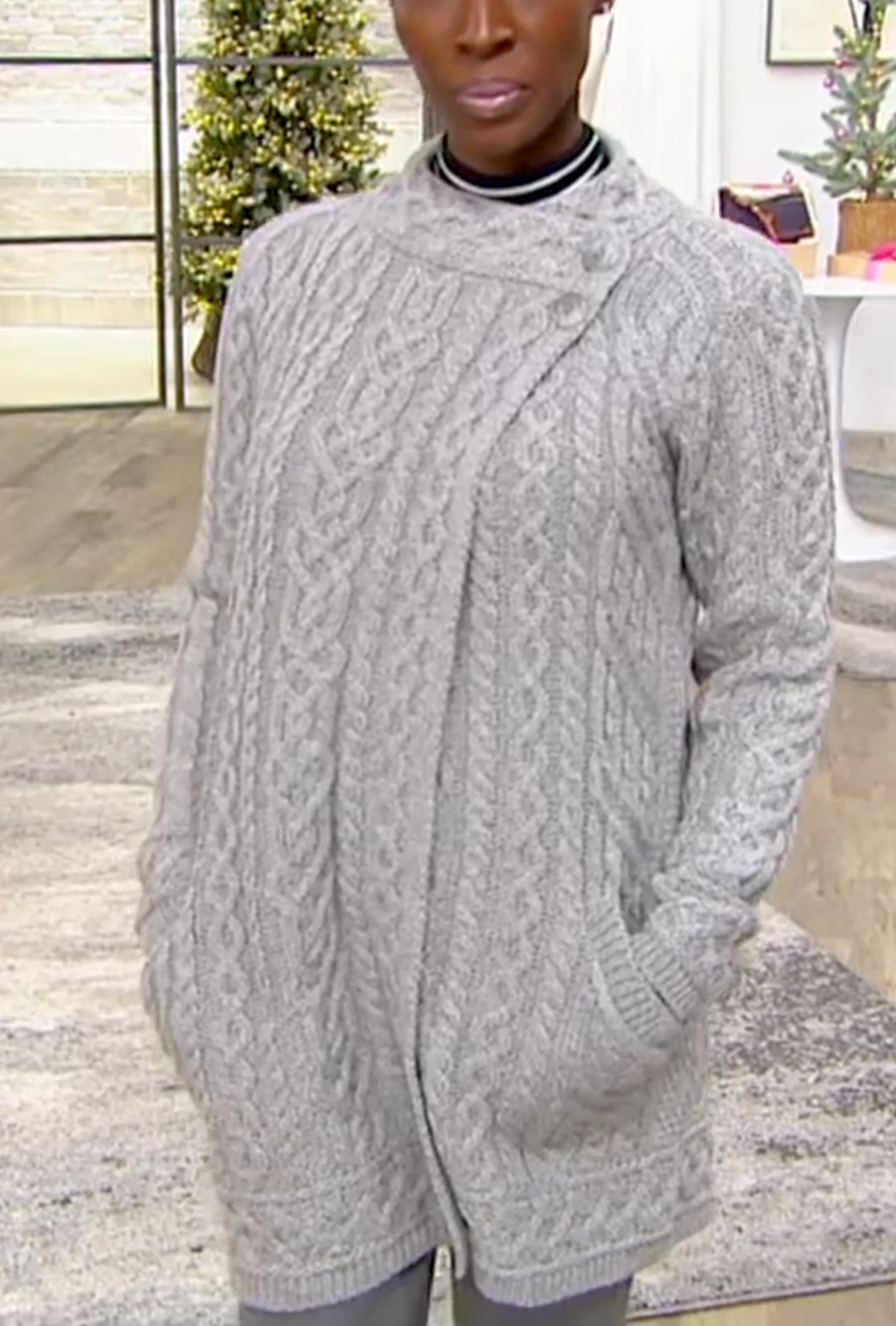 NEW ARAN CRAFTS SOFT GRAY MERINO WOOL BUTTON CLOSURE CARDIGAN SWEATER COAT SZ XL